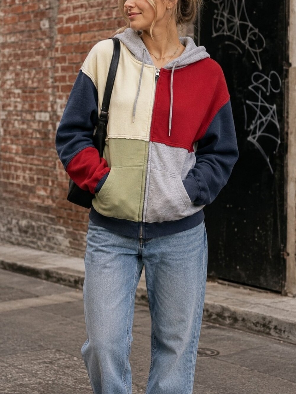 BDG Urban Outfitters Patchwork Colorblock Zip Up Hoodie Oversized XXS